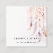 Boho Dreamcatcher Waterverf Lila Blush Peach Vierkante Visitekaartje (Voorkant)