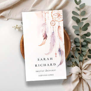 Boho Dreamcatcher Waterverf Lila Blush Peach Visitekaartje
