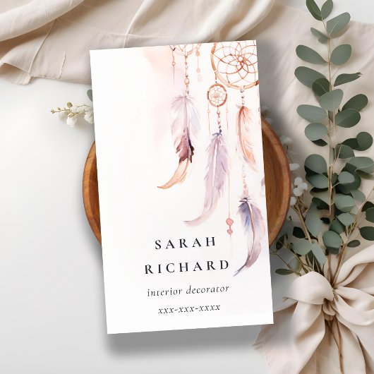 Boho Dreamcatcher Waterverf Lila Blush Peach Visitekaartje
