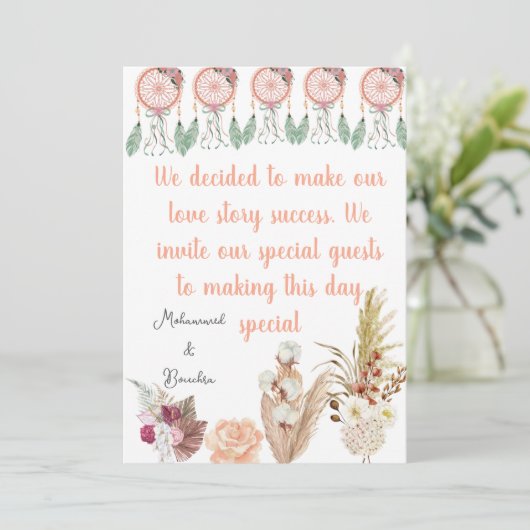 Boho Dreamcatcher Wedding Invitation Set Kaart (Staand voorkant)