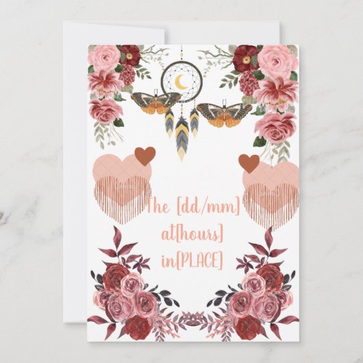 Boho Dreamcatcher Wedding Invitation Set Kaart (Achterkant)