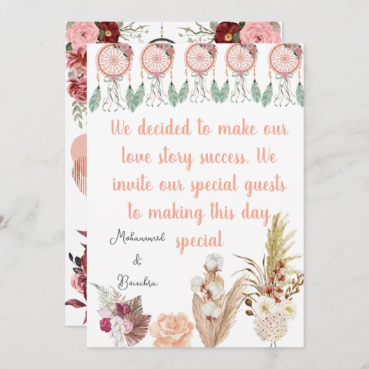 Boho Dreamcatcher Wedding Invitation Set Kaart (Voorkant / Achterkant)