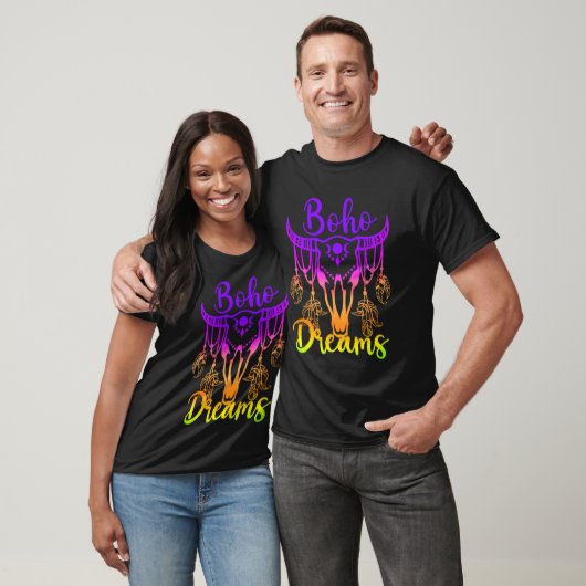 Boho Dreams Cattle Skull Feathers Bright Rainbow O T-shirt (Unisex)
