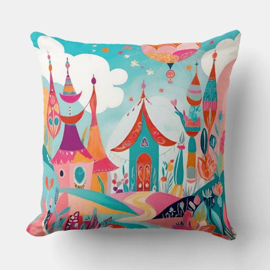 "Boho Dreamscape: Abstract illustratiekussen" Kussen (Voorkant)