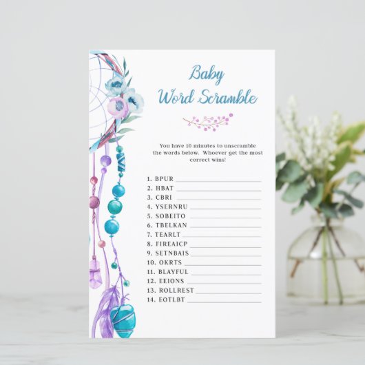 Boho Dreamweaver Baby shower Word Scramble (Staand voorkant)