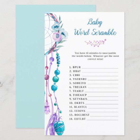 Boho Dreamweaver Baby shower Word Scramble (Voorkant / Achterkant)