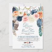 Boho Dreamweaver Blue Baby shower Invitation Kaart (Voorkant)