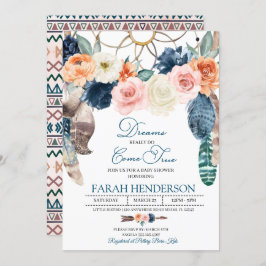 Boho Dreamweaver Blue Baby shower Invitation Kaart