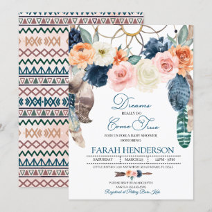 Boho Dreamweaver Blue Baby shower Invitation Kaart