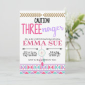 Boho Dreamweaver Caution Three-Nager 3rd Birthday Kaart (Staand voorkant)