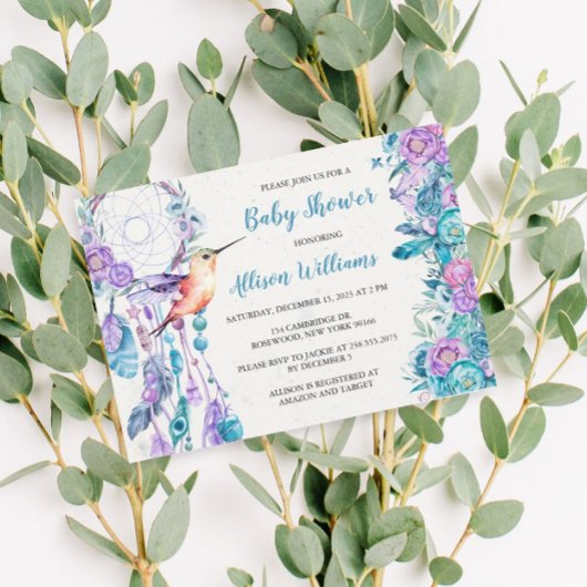 Boho Dreamweaver Hummingbird Baby shower Kaart