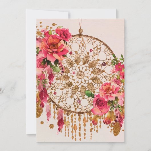 Boho Dreamweaver Pink Gold Floral Waterverf Feestdagenkaart (Voorkant)