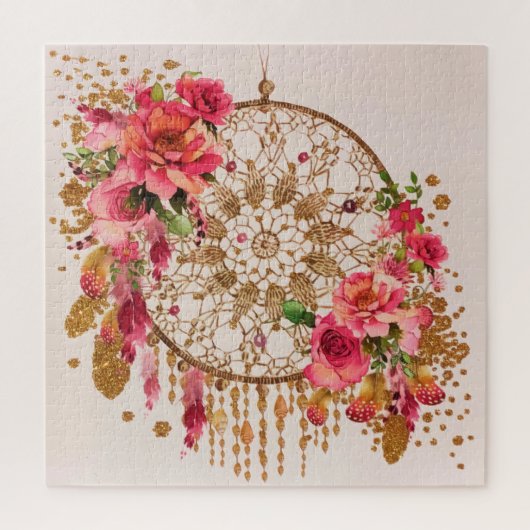 Boho Dreamweaver Pink Gold Floral Waterverf Legpuzzel (Verticaal)
