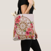 Boho Dreamweaver Pink Gold Floral Waterverf Tote Bag (Dichtbij)
