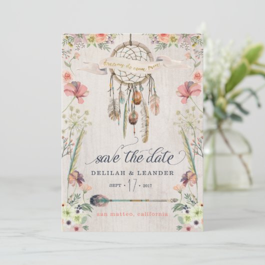 Boho Dreamweaver Save the Date Cards No Photo (Staand voorkant)