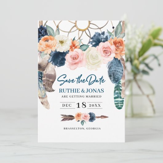 Boho Dreamweaver Save the Date Wedding Invitation Kaart (Staand voorkant)