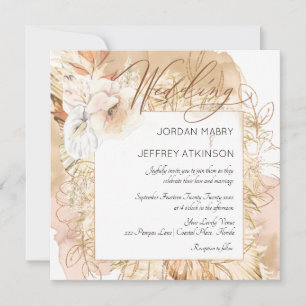 Boho Dried Floral and roos Wedding Invitation Kaart