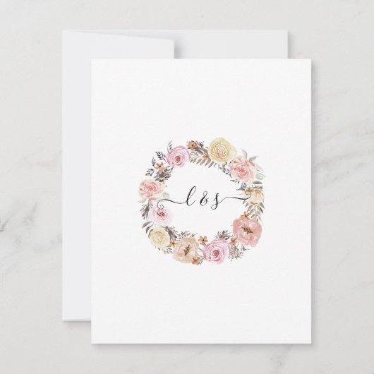 Boho Dried Floral Blush Roos Gold Wedding Details Kaart (Achterkant)