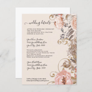 Boho Dried Floral Blush Roos Gold Wedding Details Kaart