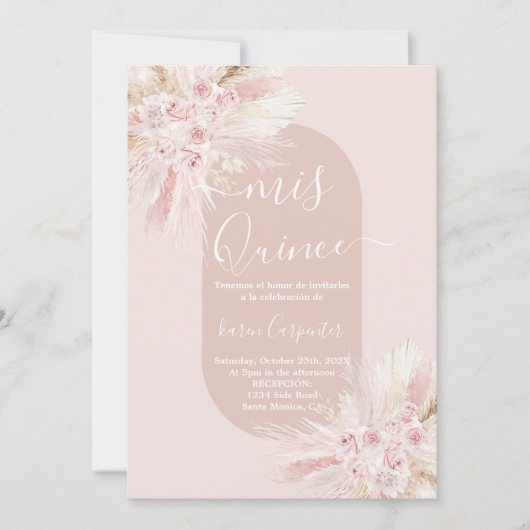 Boho Dried Floral Quinceanera Kaart (Voorkant)