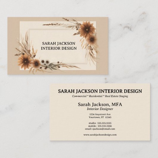 Boho Dried Flower and Grass Interieurontwerp Visitekaartje (Voorkant / Achterkant)