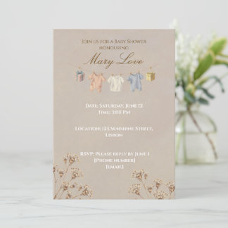 Boho Dried Flower Baby Shower Invitation Kaart
