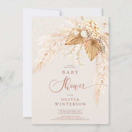 Boho Dried Flowers and Pampas Grass Baby shower Kaart (Voorkant)