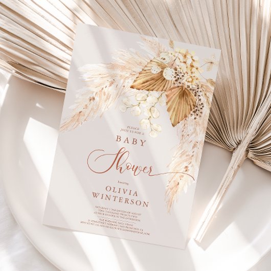 Boho Dried Flowers and Pampas Grass Baby shower Kaart