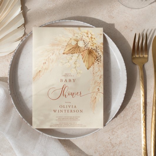 Boho Dried Flowers and Pampas Grass Baby shower Kaart