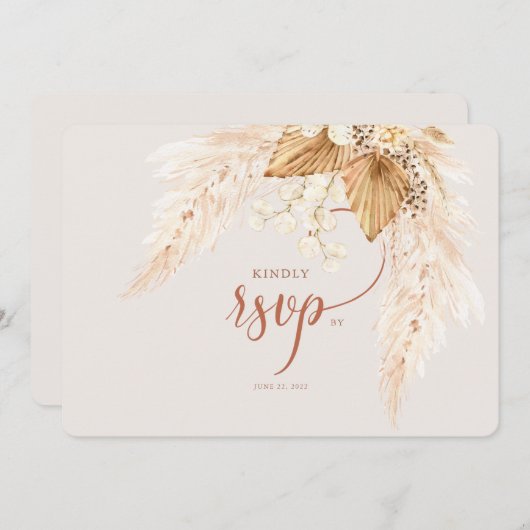 Boho Dried Flowers and Pampas Grass RSVP Invitati Kaart (Voorkant / Achterkant)