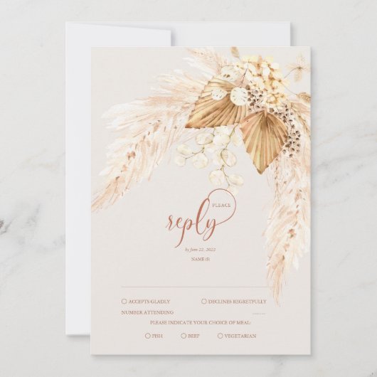 Boho Dried Flowers and Pampas Grass RSVP Kaart (Voorkant)