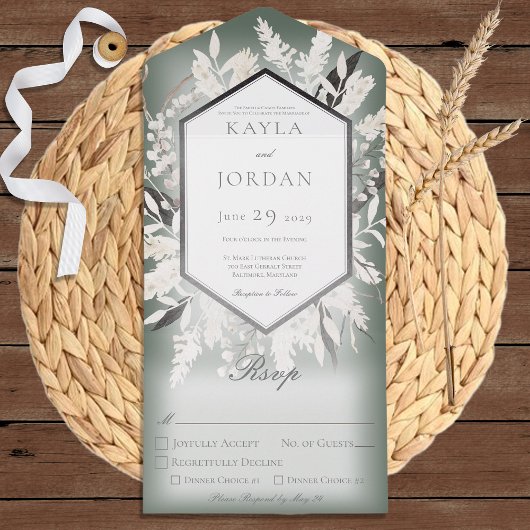 Boho Dried Grass Wreath Sage Green Dinner All In One Uitnodiging