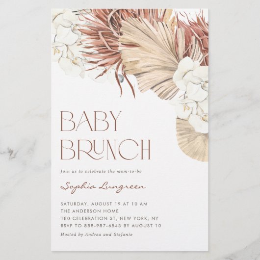 Boho Dried Palm and Orchids Baby Brunch Invitation (Voorkant)