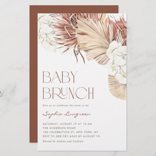 Boho Dried Palm and Orchids Baby Brunch Invitation (Voorkant / Achterkant)