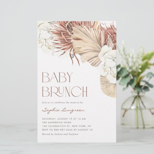 Boho Dried Palm and Orchids Baby Brunch Invitation (Staand voorkant)