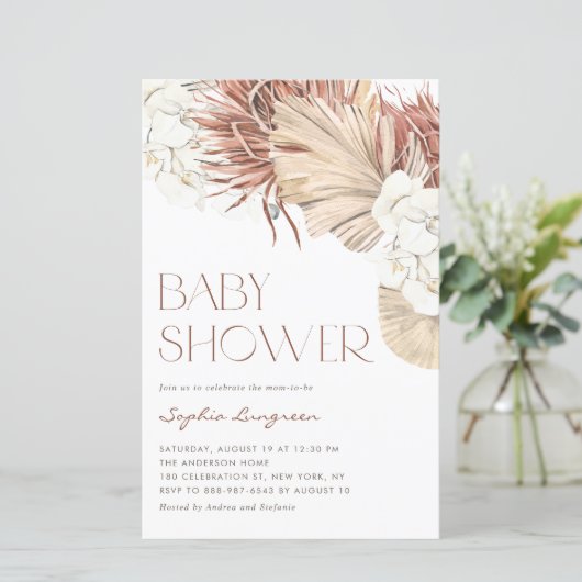 Boho Dried Palm and Orchids Baby shower Invitation (Staand voorkant)