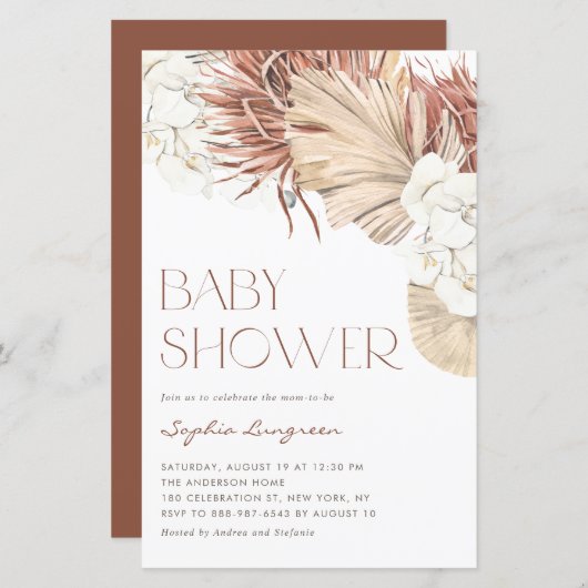 Boho Dried Palm and Orchids Baby shower Invitation (Voorkant / Achterkant)