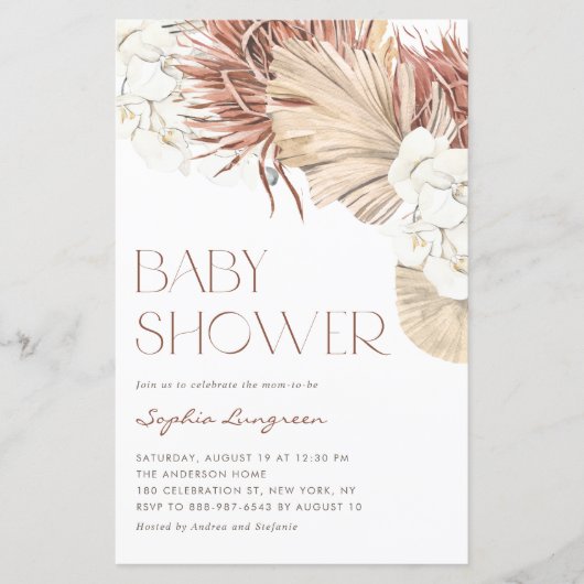 Boho Dried Palm and Orchids Baby shower Invitation (Voorkant)
