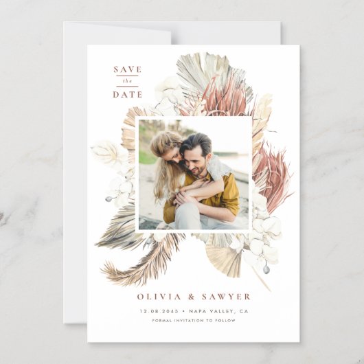 Boho Dried Palm and Orchids Photo Save the Date Magnetische Uitnodiging (Voorkant)