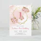 Boho Dried Palm Blush Orchid Gold First Birthday Kaart (Staand voorkant)