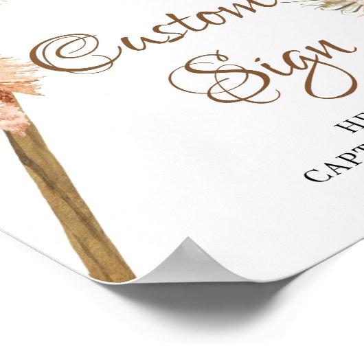 Boho Dried Palm laat Pampas Grass Aangepast Sign Poster (Hoek)