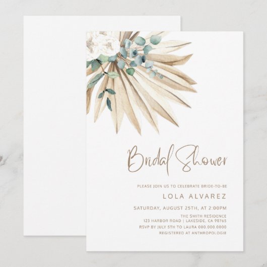 Boho Dried Palm Leaf Bouquet Vrijgezellenfeest Kaart (Voorkant / Achterkant)