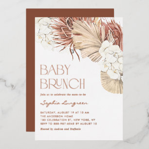 Boho Dried Palm Leaves and Orchids Baby Brunch Folie Uitnodiging