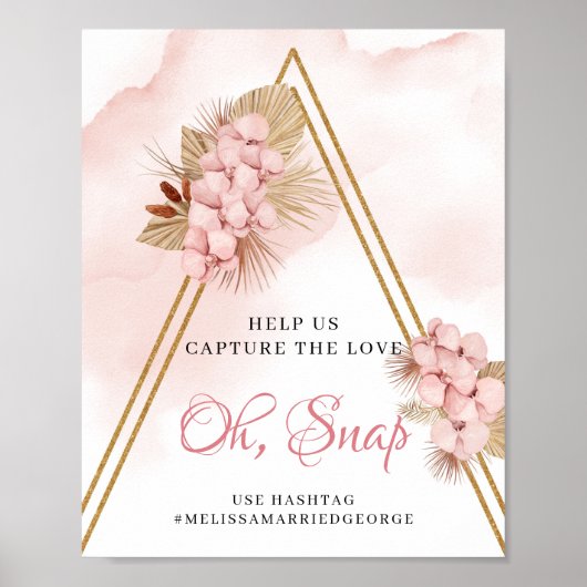 Boho Dried Palm Leaves Blush Flowers Oh Snap Sign Poster (Voorkant)