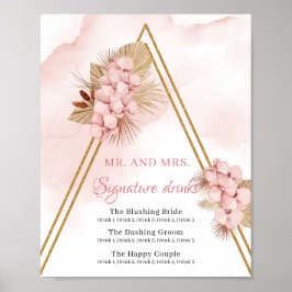 Boho Dried Palm Leaves Blush Pink Signature Drinke Poster