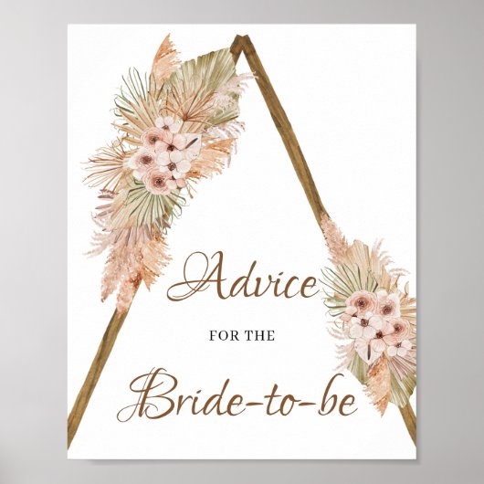 Boho Dried Palm Leaves Pampas Grass Advice Sign Poster (Voorkant)