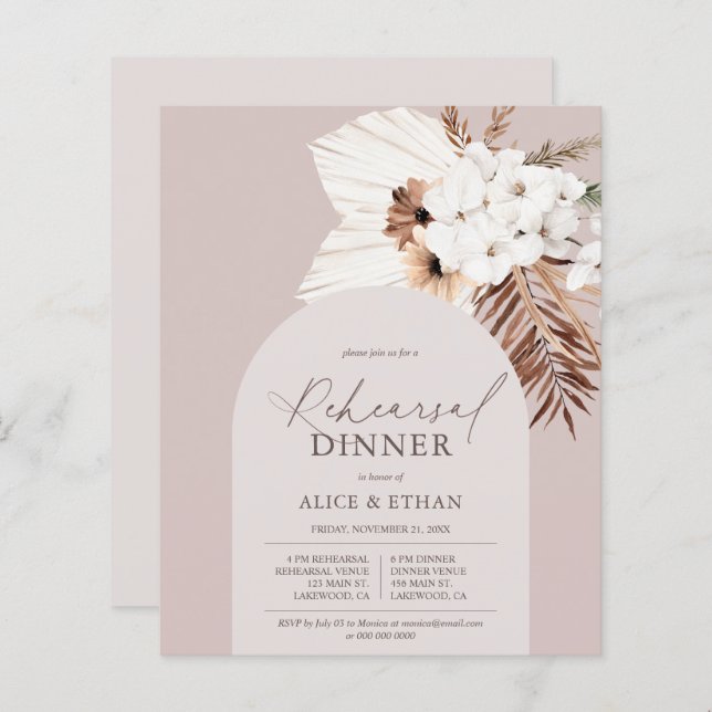 Boho Dried Palm Leaves Rehearsal Dinner (Voorkant / Achterkant)