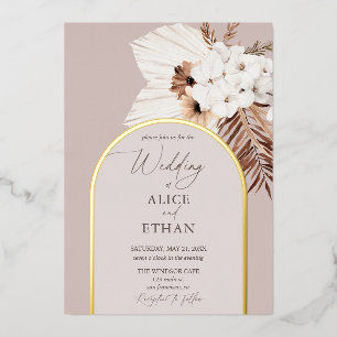 Boho Dried Palm Leaves Wedding Folie Uitnodiging