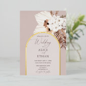 Boho Dried Palm Leaves Wedding Folie Uitnodiging (Staand Voorkant)