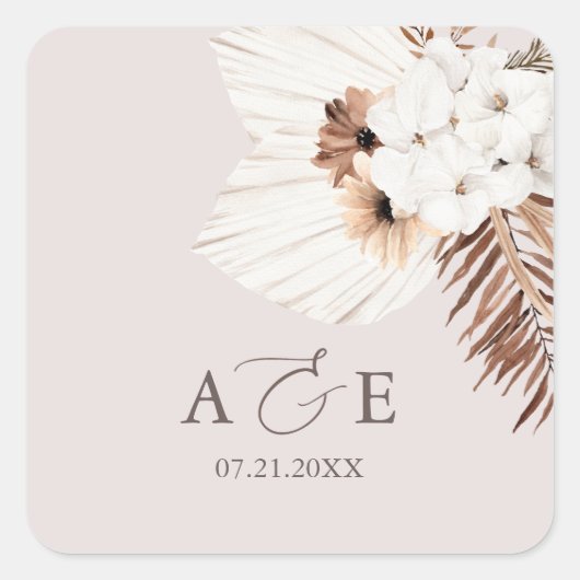 Boho Dried Palm Leaves Wedding Square Sticker (Voorkant)